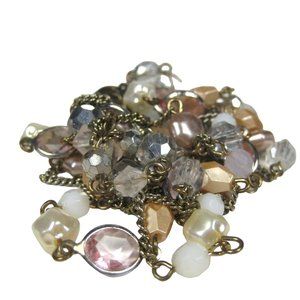 Plastic Beaded Floating Satellite Necklace 58 inch Goldtone Imitation Pearl